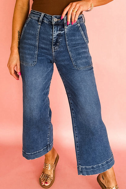 Cropped High Rise Wide Leg Jeans