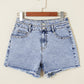 Rhinestone Light Wash Raw Hem High Waist Denim Shorts
