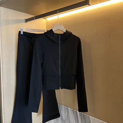 Women's Full-Zip Cropped Hoodie & Flared Pants 2-Piece Set!