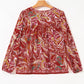 Ethnic Paisley Print Tassel Tie Puff Sleeve Boho Blouse