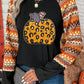 Leopard Pumpkin Patched Contrast Long Sleeve Top