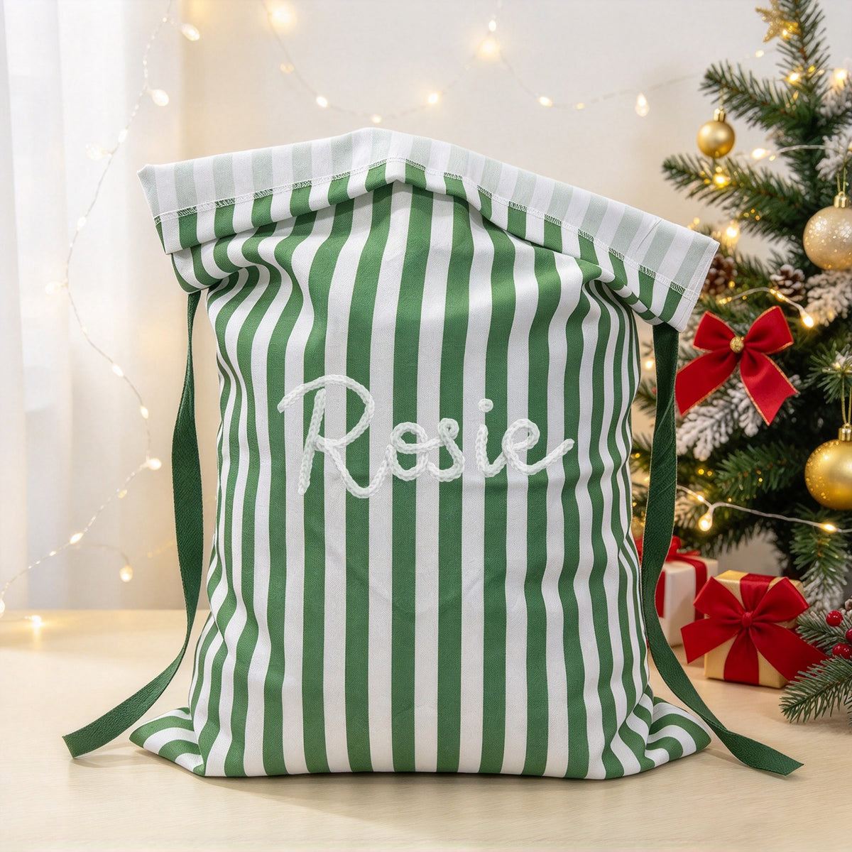 Custom Name Striped Christmas Gift Bag