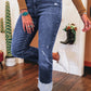 Real Teal Folded Cuffs Distressed Straight High Waist Jeans
