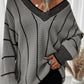 Colorblock Striped V Neck Knitted Sweater