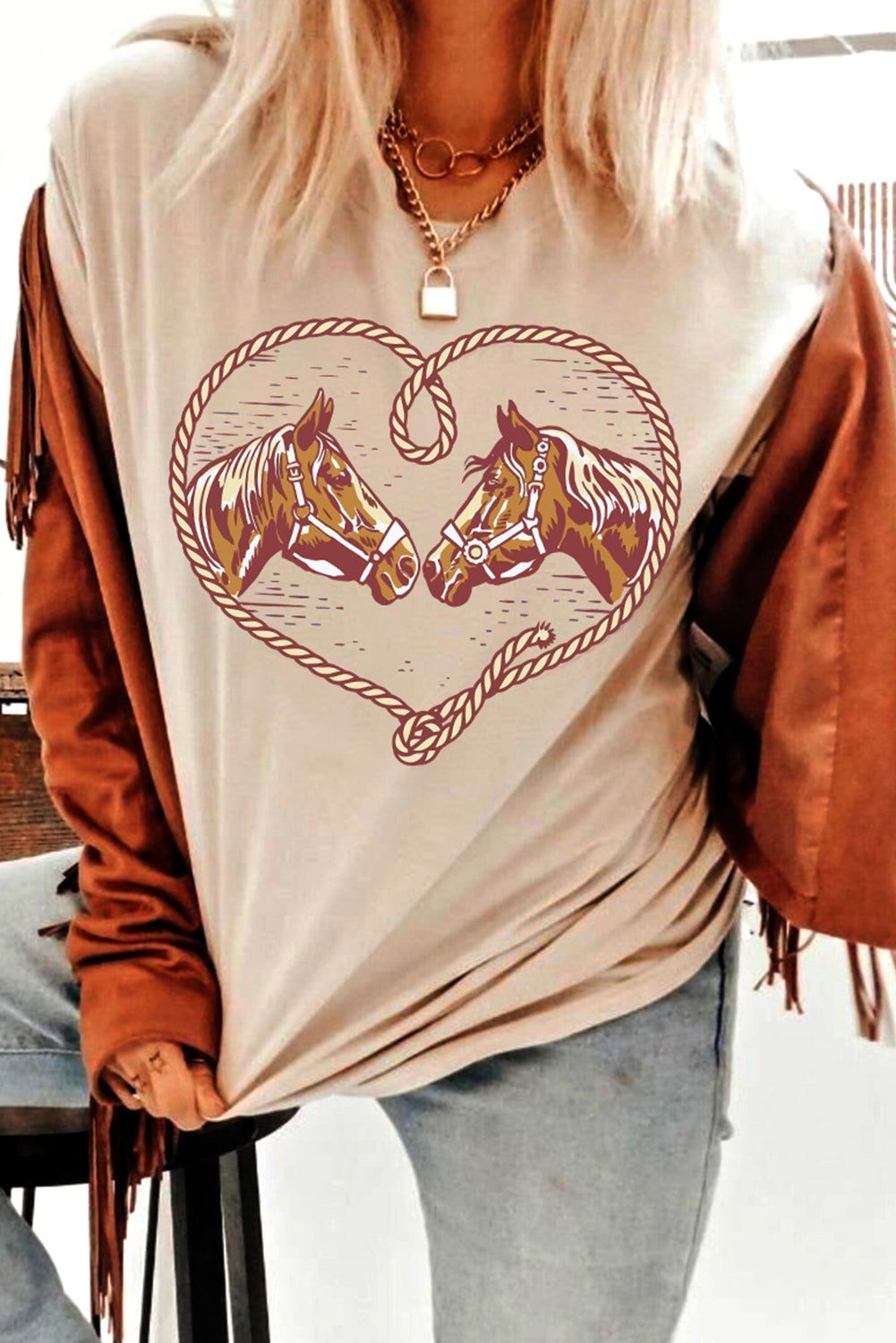 Rodeo Horse Graphic Western Cowgirl Fashion T Shirt