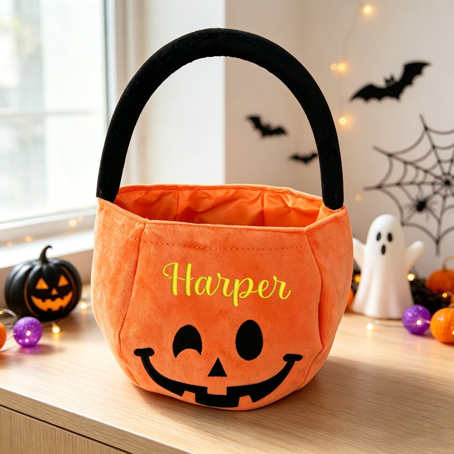 Custom Personalized Plush Pumpkin Trick-or-Treat Basket