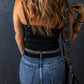 Acid Wash Buttoned Cropped Slim Denim Tank Top