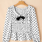 Polka Dot Puff Sleeve Bow Square Neck Peplum Top