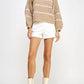 Contrast Detail Textured Knit Puff Sleeve Baggy Sweater