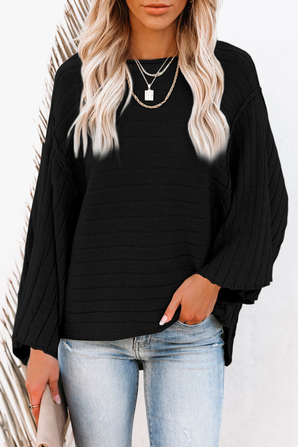 Ribbed Knit Dolman Sweater