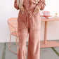 Velvet Zip-up Hoodie and Wide Leg Pants Set