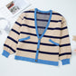 Colorblock Drop Shoulder Buttoned Loose Cardigan