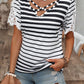 Cross Straps Hollowed Neck Lace Splicing Short Sleeve Blouse