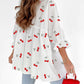 Cherry Print Flounce Sleeve Collared Frilled Babydoll Blouse