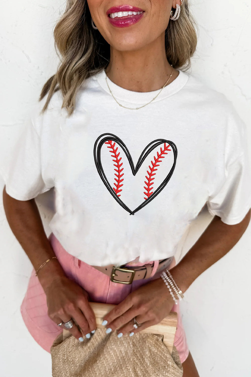 Baseball Heart Shape Embroidery Graphic Tee