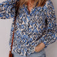 Bohemian Print Embroidered V Neckline Detail Long Sleeve Shirt