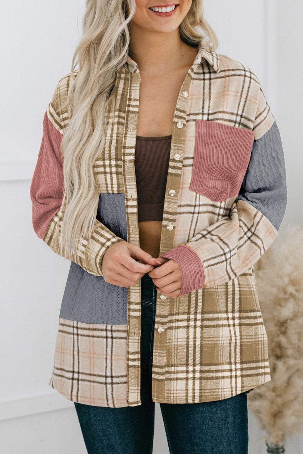 Plaid Color Block Patchwork Shacket