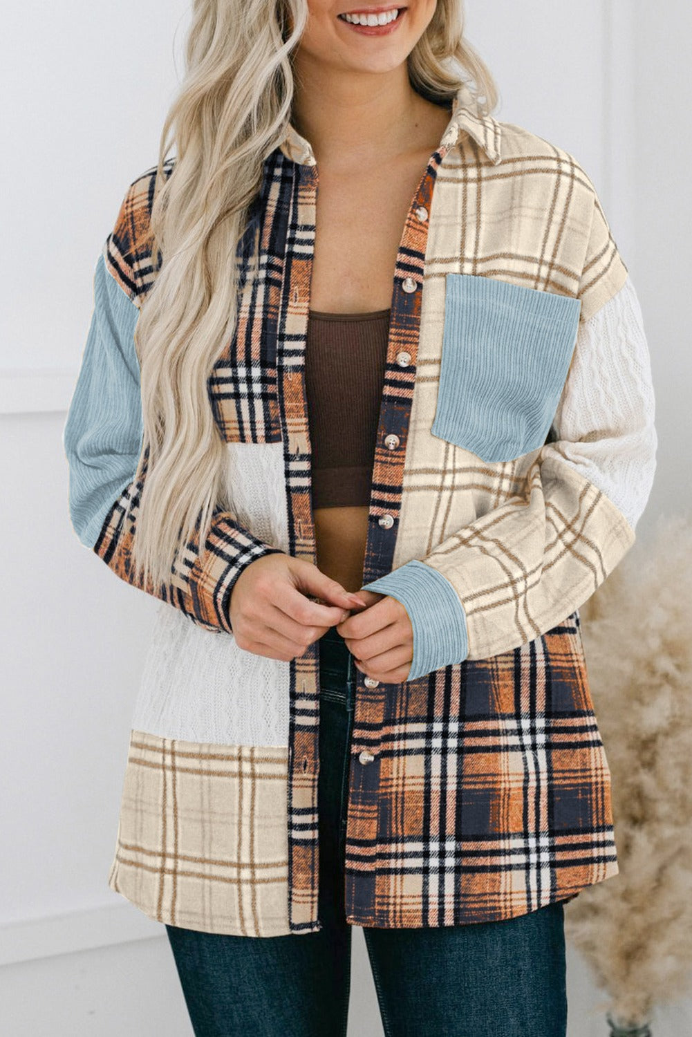 Plaid Color Block Patchwork Shacket