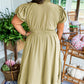 Plus Size V Neck Puff Sleeve Tiered Maxi Dress