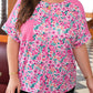 Plus Size Floral Print Corded Patchwork Loose Top