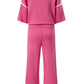 Contrast Trim Half Sleeve Top Drawstring Pants Loose 2pcs Sweater Suit