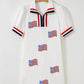 Textured Contrast Striped Detail Sequin Flag Patched Zip Collar T Shirt Dress
