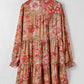 Vintage Floral Print Shirt Style Half Button Long Sleeve Ruffle Mini Dress