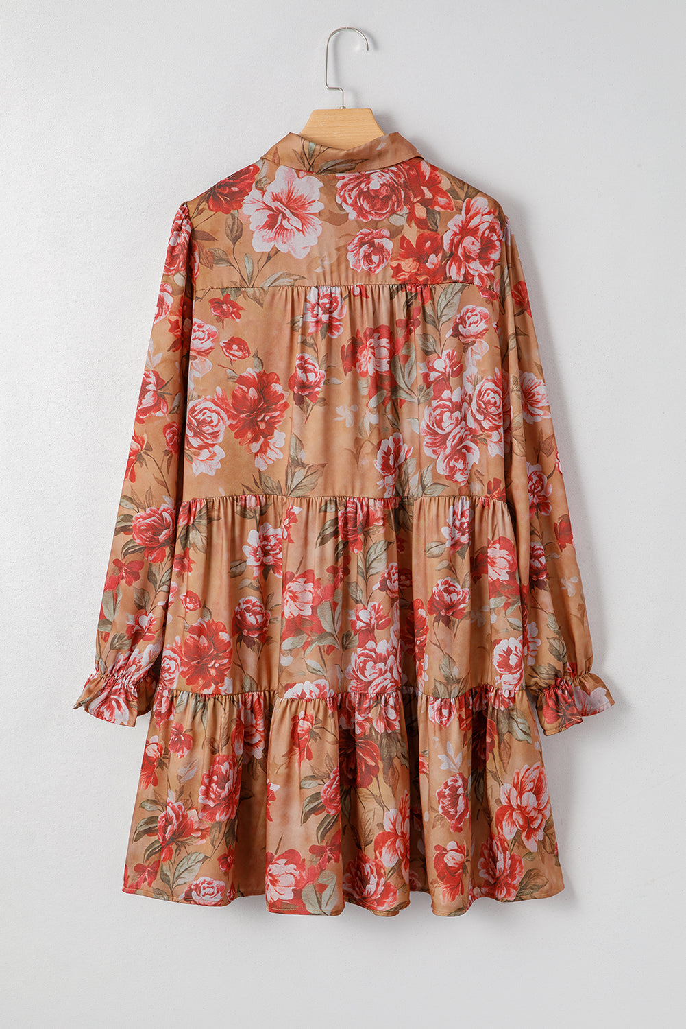 Vintage Floral Print Shirt Style Half Button Long Sleeve Ruffle Mini Dress