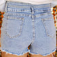 Rhinestone Light Wash Raw Hem High Waist Denim Shorts