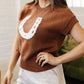 Chestnut Western Horseshoe Pattern Short Sleeve Knit Sweater