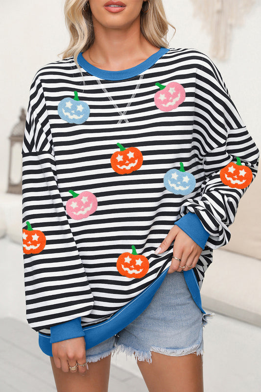 Pumpkin Face Patched Pattern Crew Neck Sweatshirt