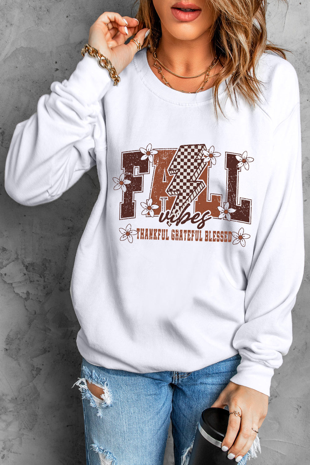FALL THANKFUL Graphic Drop Shoulder Sweatshirt