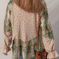 Patchwork Distressed Detail Ruffled Sleeve Waffle Knit Shacket