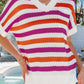 V Neck Short Sleeve Sweater with Side Slits