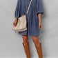 3/4 Sleeve Tied V Neck Pleated Denim Mini Dress
