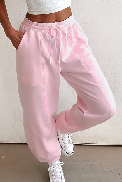 Drawstring Waist Patchwork Solid Color Jogger Pants