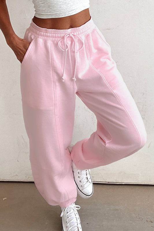 Drawstring Waist Patchwork Solid Color Jogger Pants