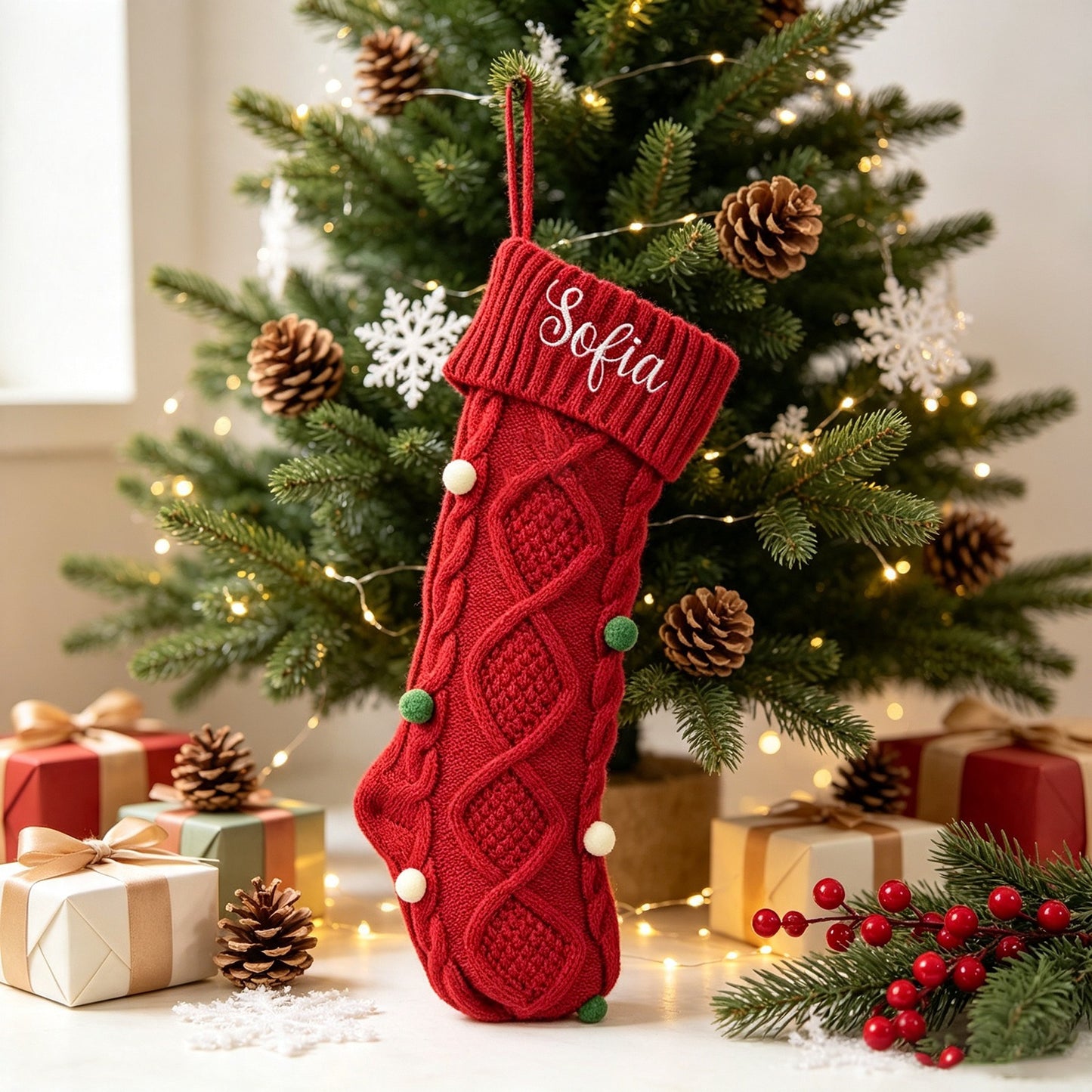 Custom Embroidered Name Polka-Dot Christmas Stocking