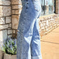 Mineral Wash Bottom Cuff Distressed Wide Leg Jeans