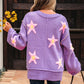 Brushed Star Graphic V Neck Drop Shoulder Oversize Sweater