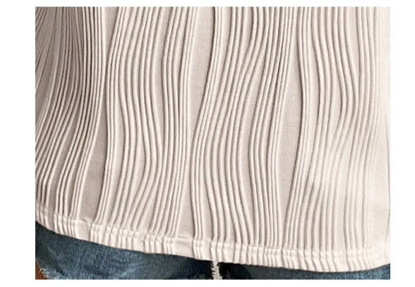 Wavy Textured Button V Neck Tee