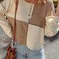 Color Block Waffle Knit Stitch Detail Long Sleeve Top