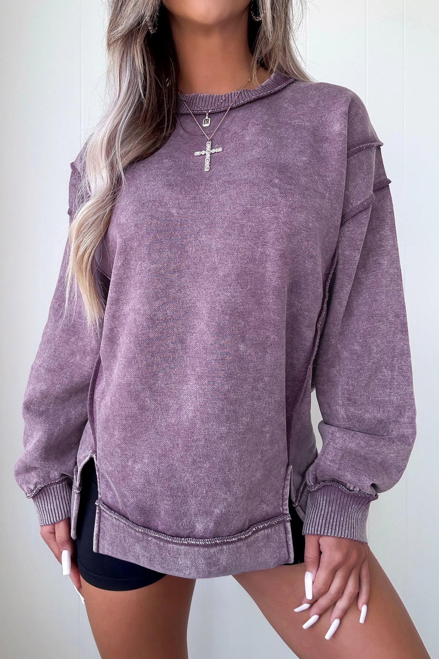 Wash Exposed Seam Side Slit Sweatshirt
