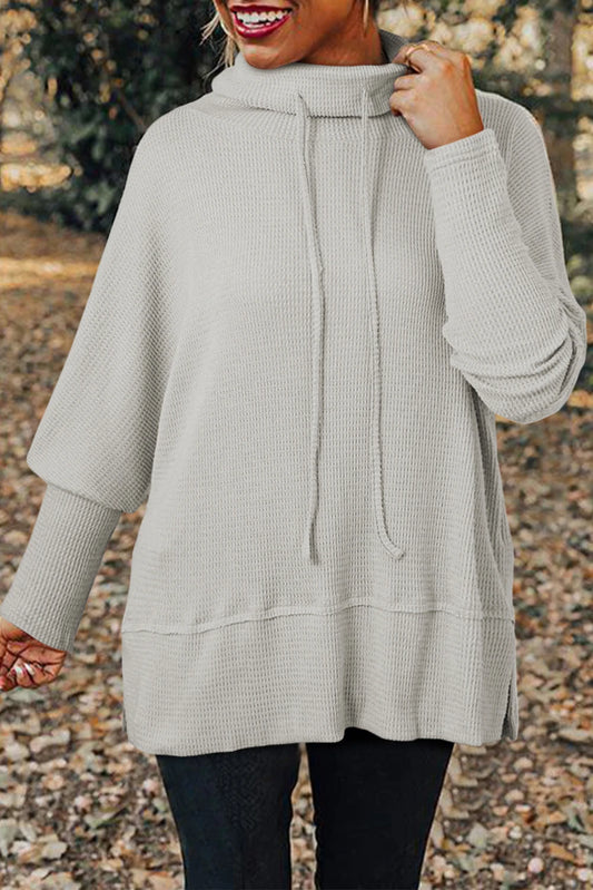 Drawstring Cowl Neck Oversize Top with Side Slits