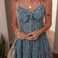 Spaghetti Straps Floral Print Knot Detail High Waist Flared Dress