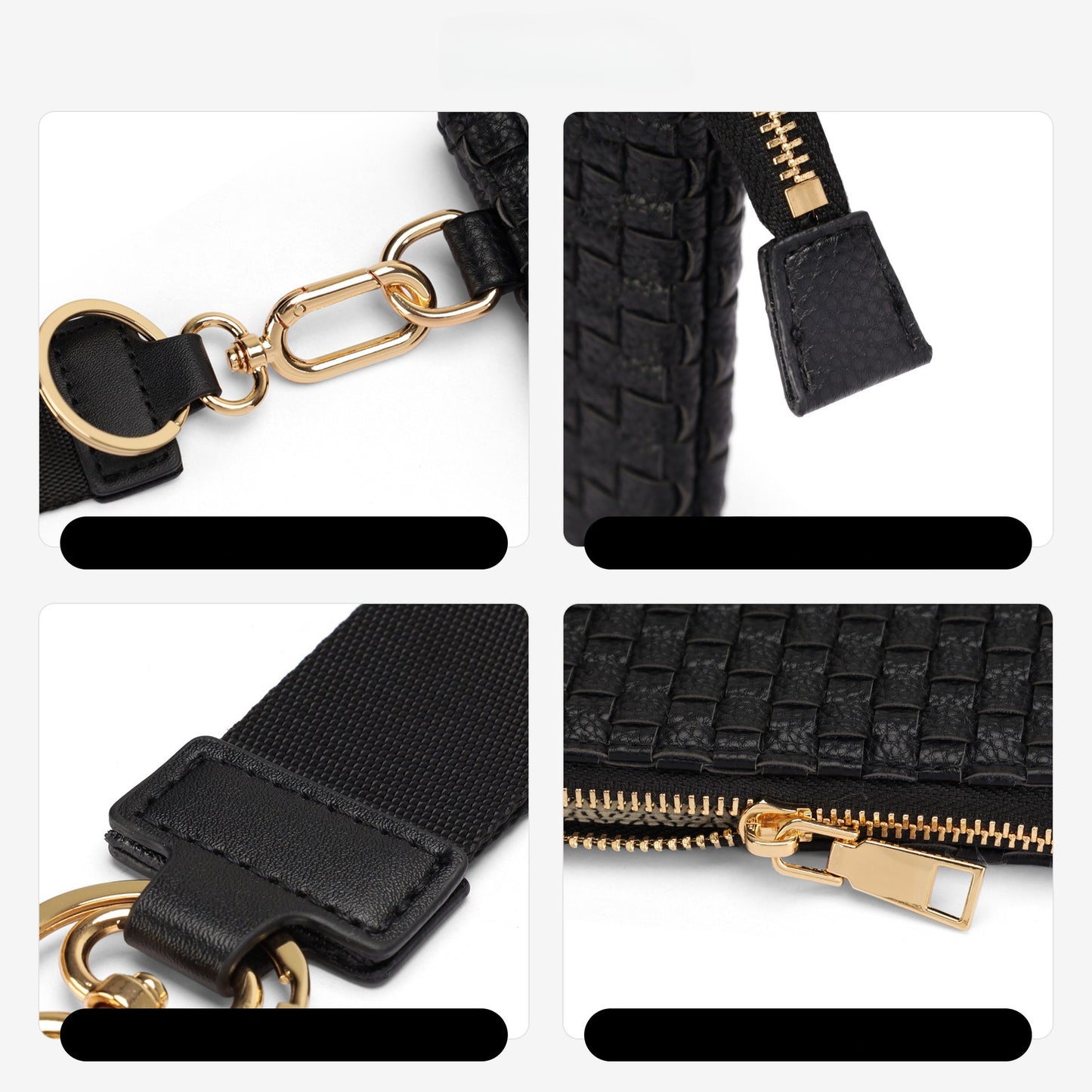 Checkered Woven Clutch Wristlet PU Leather Large Size Patterned Wallet