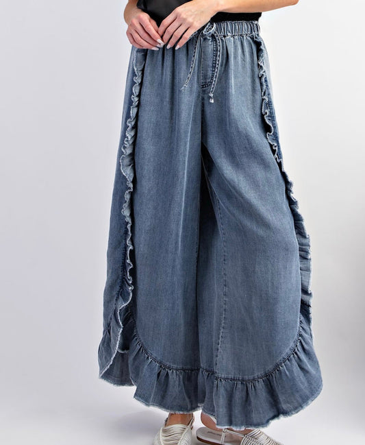 Boho Ruffled Washed Pants