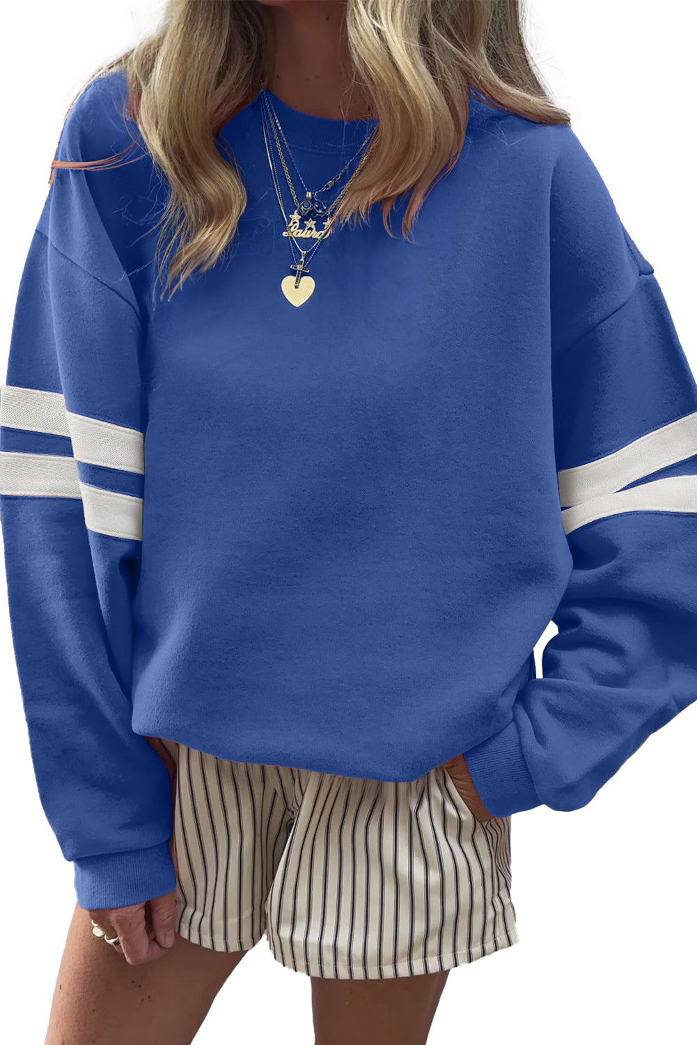 Varsity Striped Detail Drop Shoulder Oversized Sweatshirt