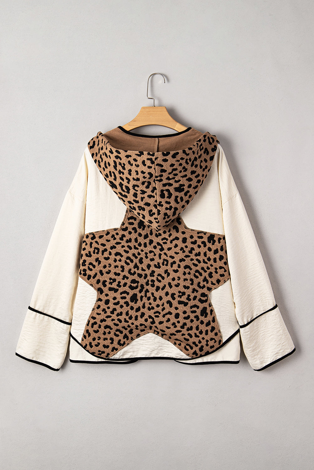 Leopard Star Hooded Patchwork Contrast Piping Open Front Jacket