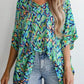 Abstract Print V Neck Half Sleeve Loose Fit Tunic Blouse